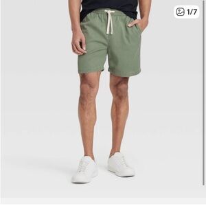 Men's Vintage 7" Elevated Pull-On Shorts Drawstrings Green M Twill Fabric